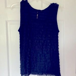 Skye’s the limit dark blue ruffled top Small